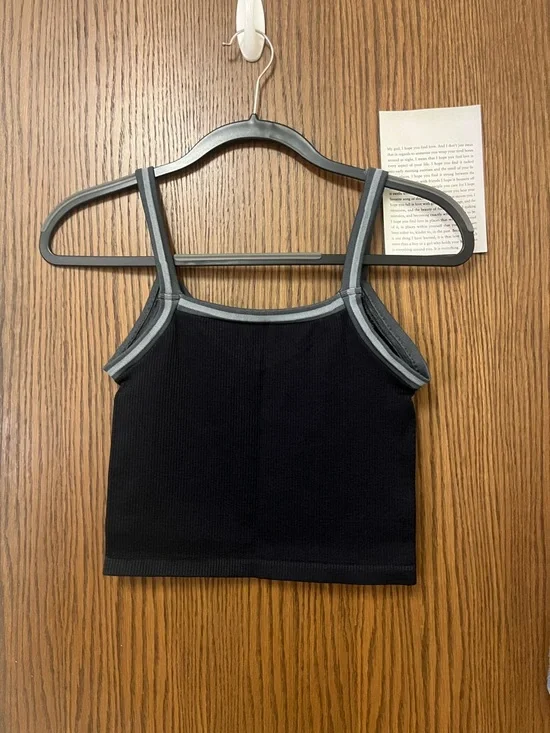 Like New Urban Outfitters Black Cropped Ribbed Tank with Gray Trim - Picture 2 of 3